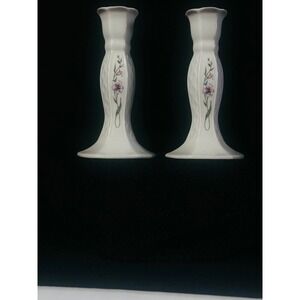 Belleek Millennium 2000 Parian China Candlestick Holders Set of 2 Ireland Floral